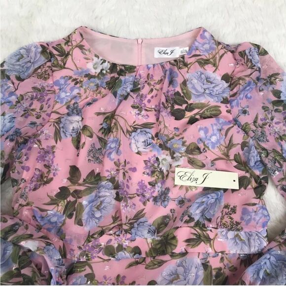 ELIZA J‎ Pink Floral Print Long Sleeve Maxi Dress Front Slit Size 4 6 8 10 New - Picture 4 of 14